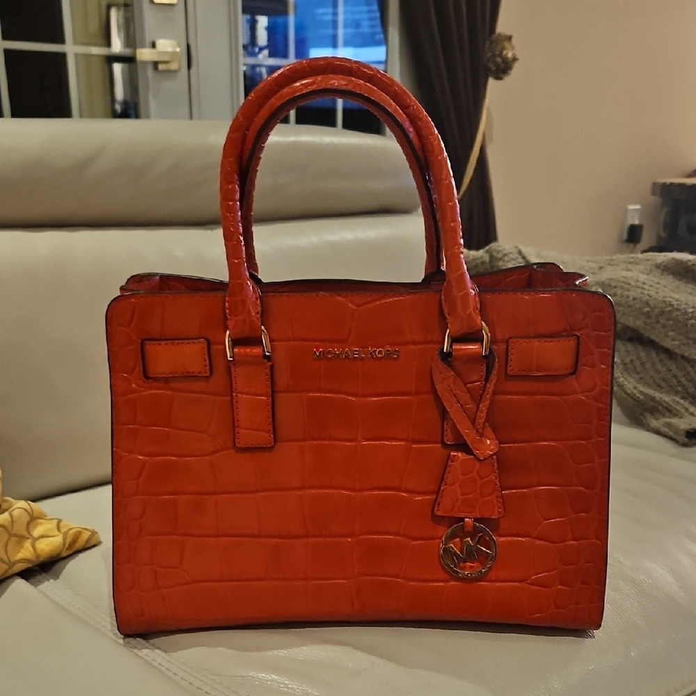 Michael Kors Orange Leadher Crocodile Embossed Satchel